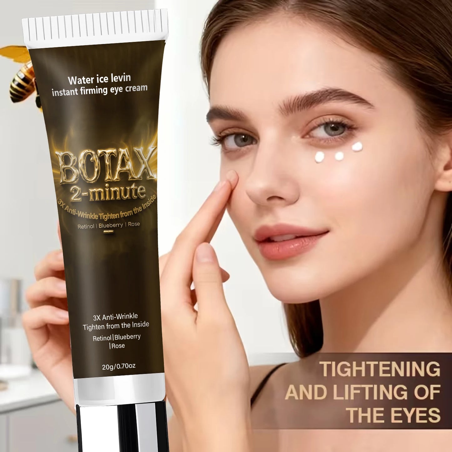 Instant Firming Eye Cream with Retinol & Hyaluronic Acid, 3X Anti-Wrinkle, Tightens from Inside, Blueberry & Rose Extract.