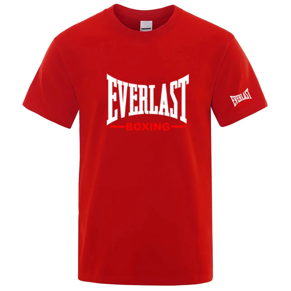 EVERLAST Boxing Logo Graphic T-Shirt Men Black Crew Neck Short Sleeve Casual Sports Training Streetwear Top