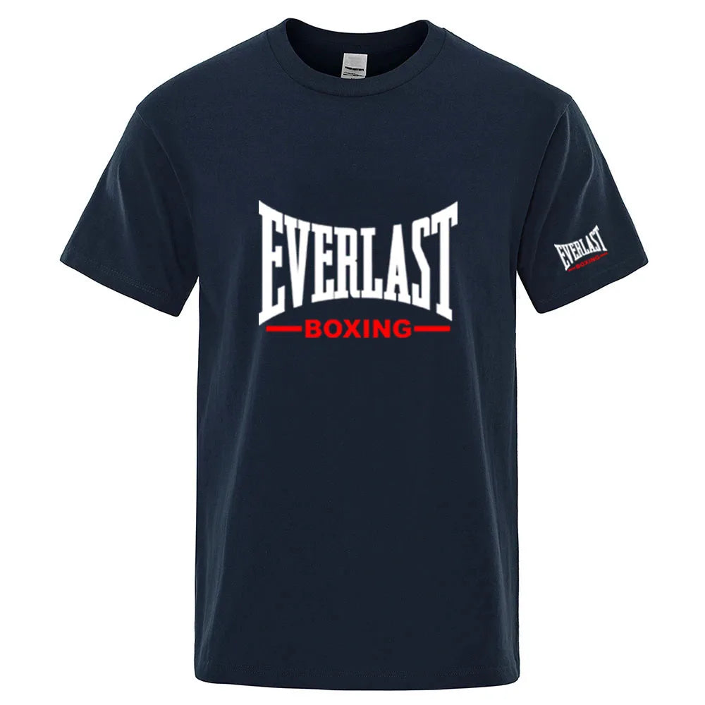 EVERLAST Boxing Logo Graphic T-Shirt Men Black Crew Neck Short Sleeve Casual Sports Training Streetwear Top