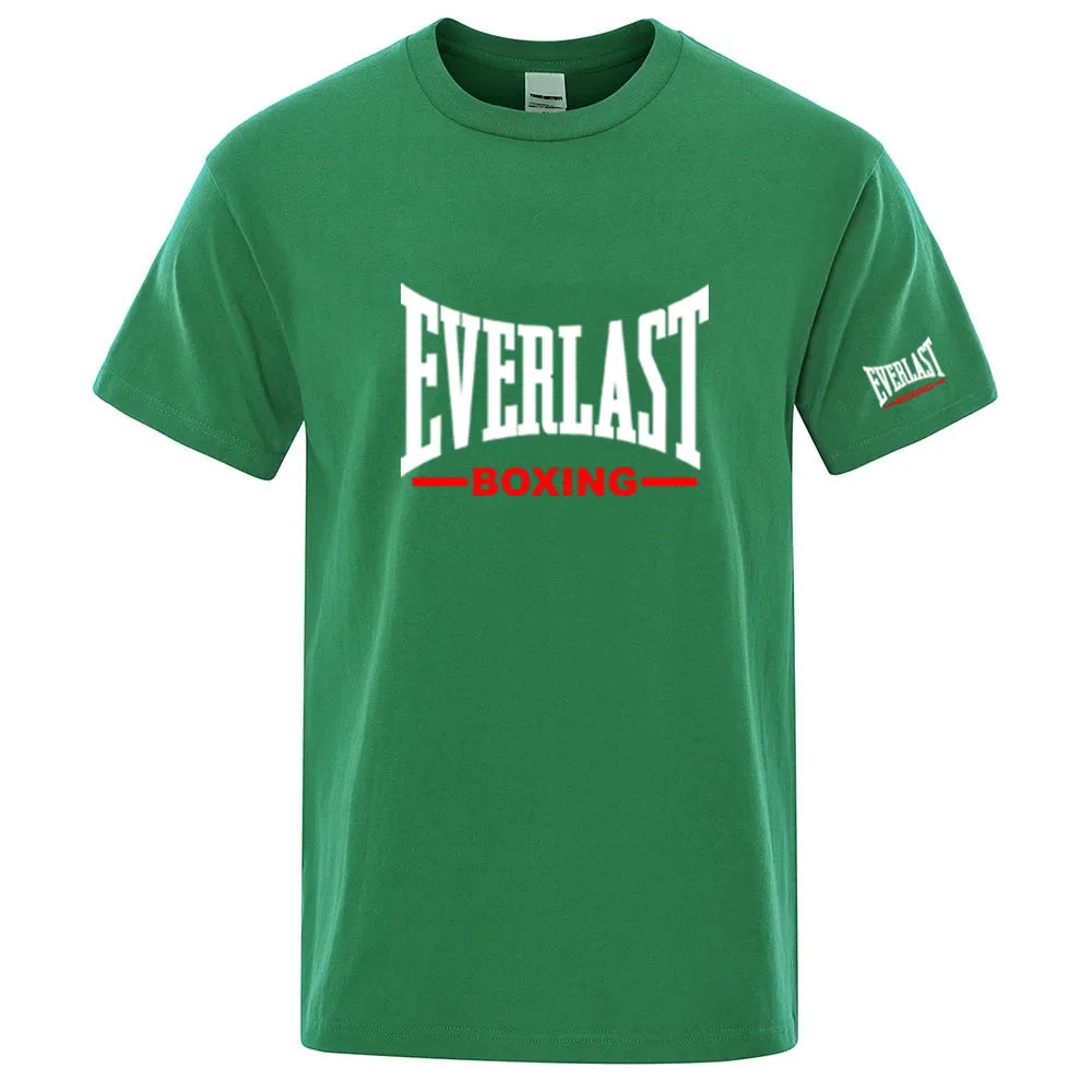 EVERLAST Boxing Logo Graphic T-Shirt Men Black Crew Neck Short Sleeve Casual Sports Training Streetwear Top