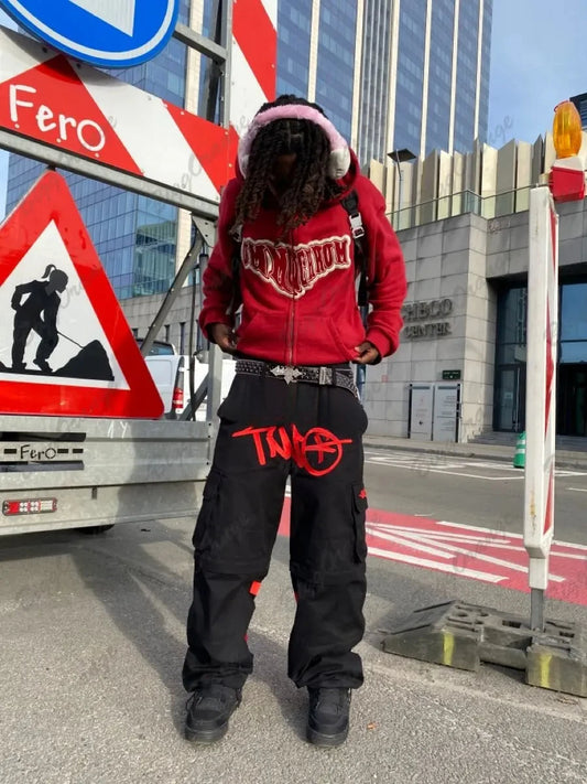 Y2K Retro Streetwear Trend Hip Hop Cargo Pant Men Women Fashion Black Casual Pants Harajuku Letter Print Loose Overalls Joggers
