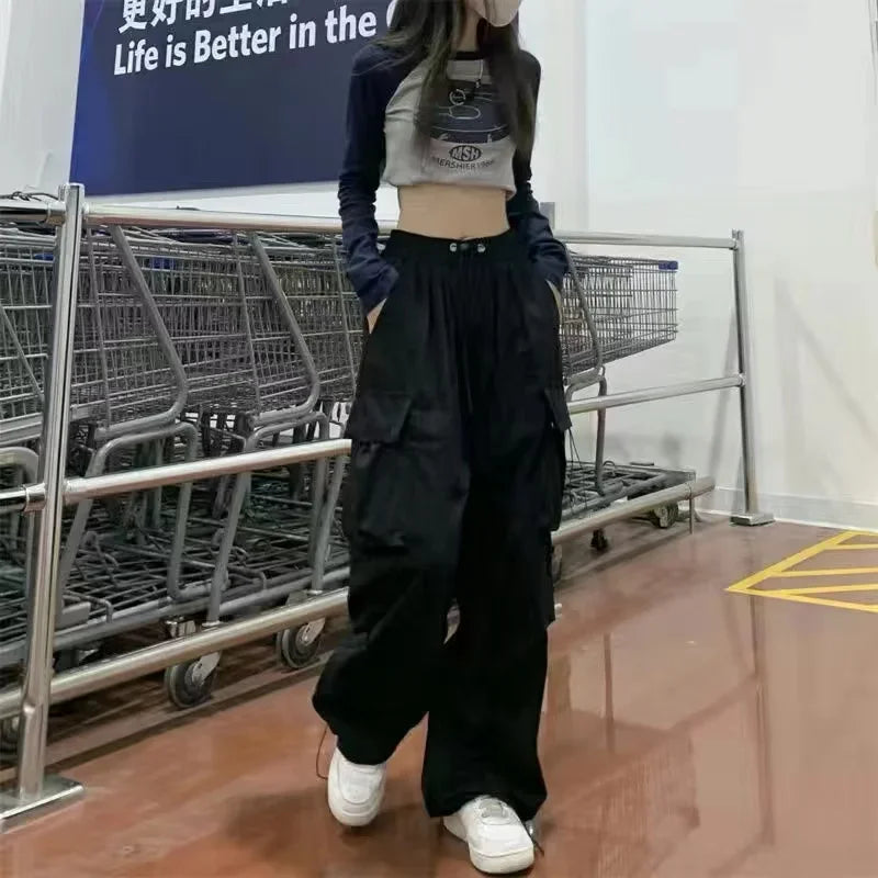 Y2K Retro Streetwear Trend Hip Hop Cargo Pant Men Women Fashion Black Casual Pants Harajuku Letter Print Loose Overalls Joggers